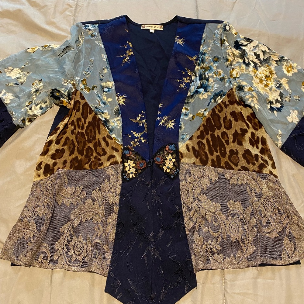 Never worn Spencer Alexis navy leopard print blouse size L